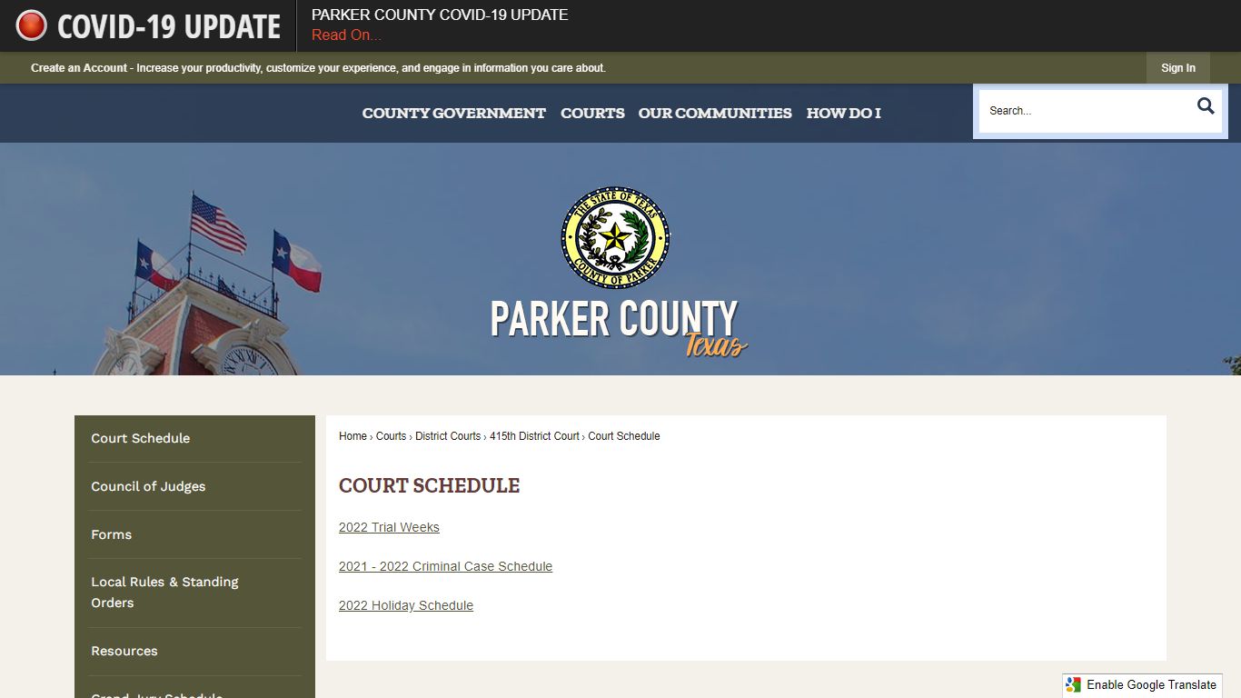 Court Schedule | Parker County, TX - Official Website